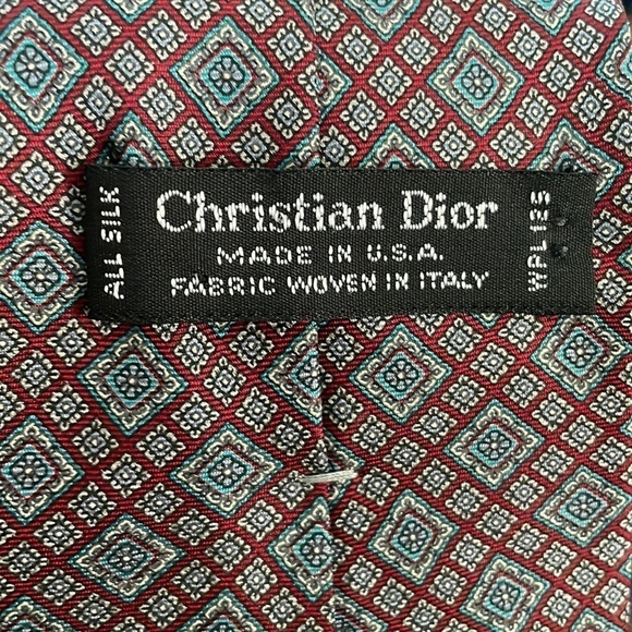 CHRISTIAN Dior Vintage Men’s Designer Geometric Squares Silk Tie Medallion 3.5 - Picture 2 of 7